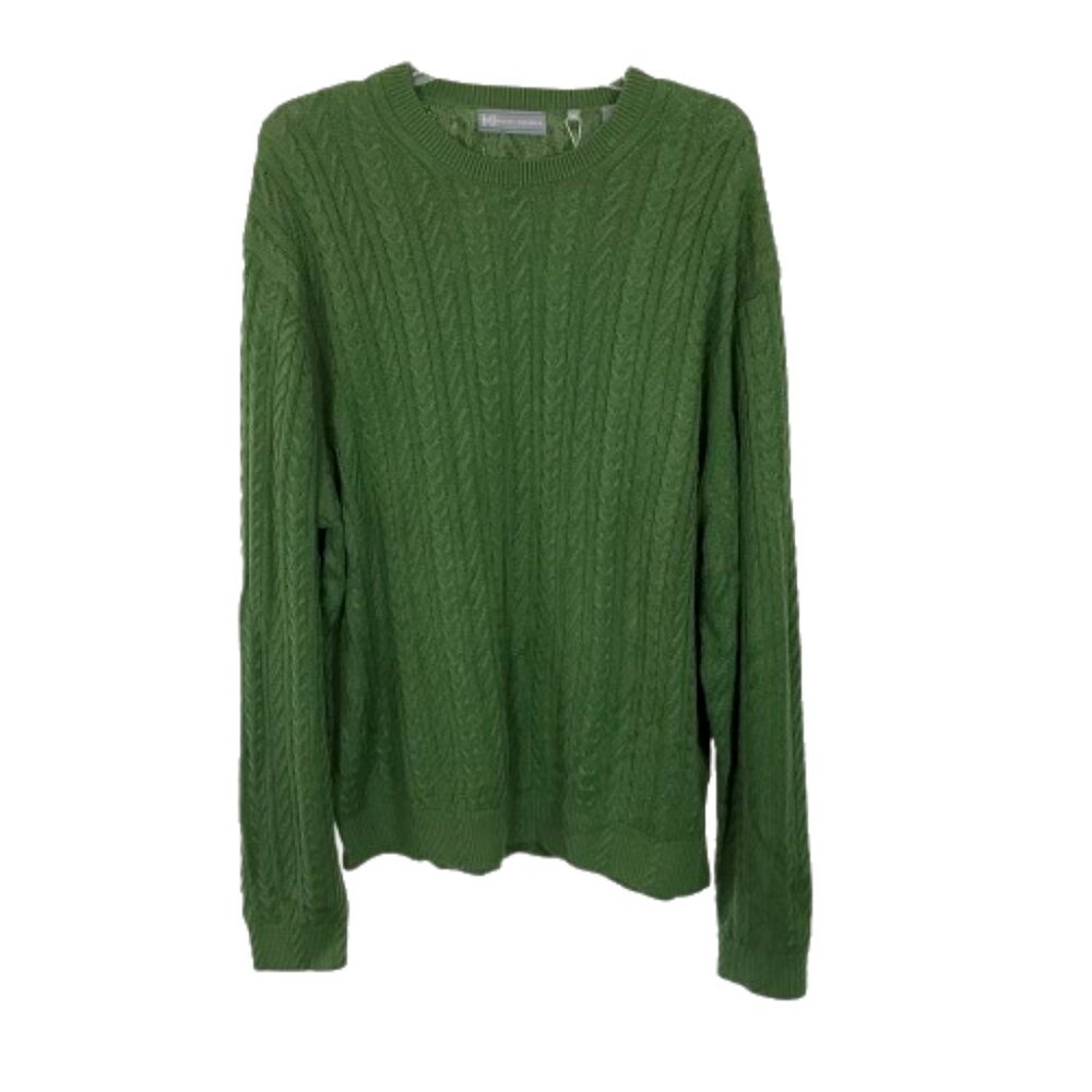 NWT Mens Size XXL Hickey Freeman Kelly Green Silk Blend Cable Knit Sweater NEW